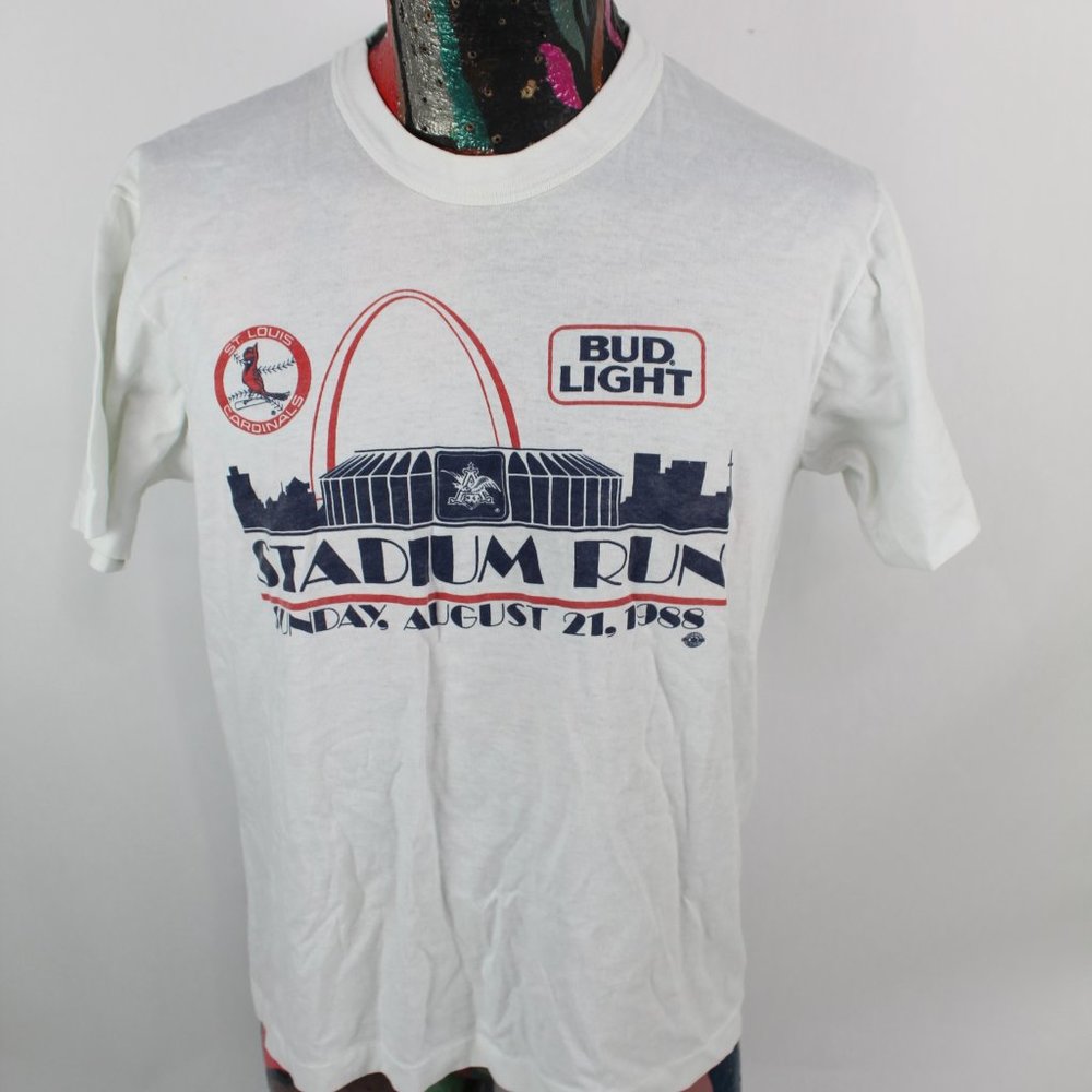 Vintage Bud Light Stadium Run 1988 St Louis Missouri White Tshirt Mens Large
